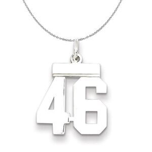 Silver, Athletic Collection Medium Polished Number 46 Necklace - 24 In